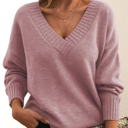 Women's V-neck Acrylic Knit Sweater