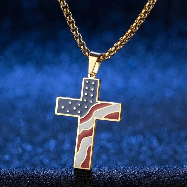 American Flag Cross Necklace