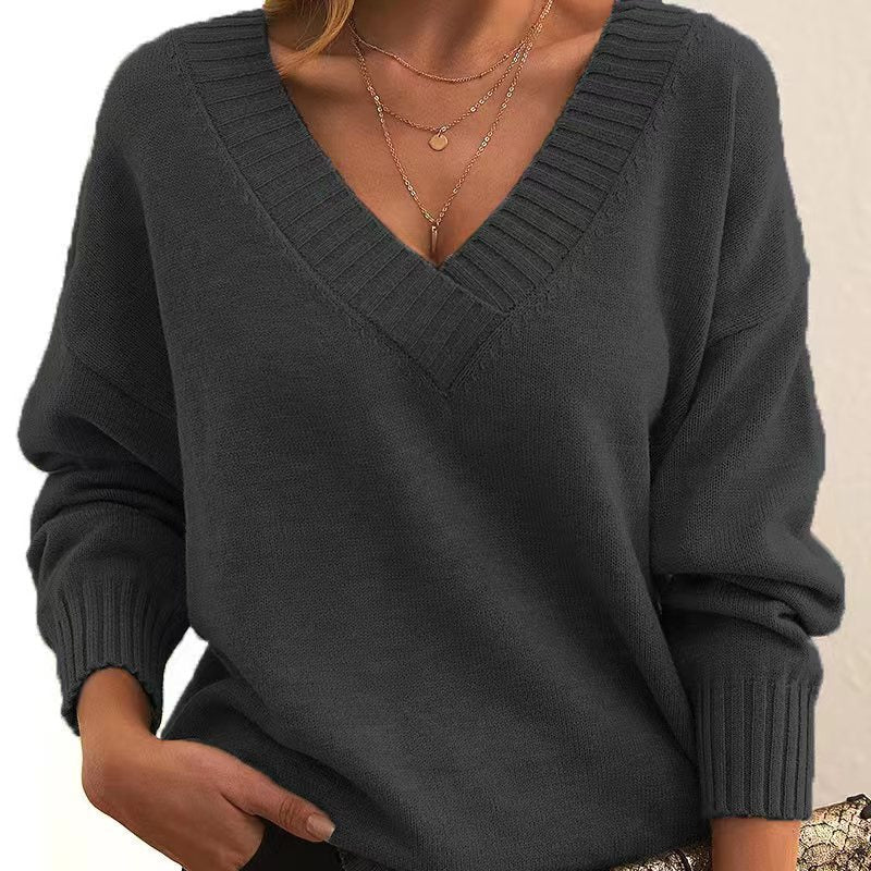 Women's V-neck Acrylic Knit Sweater