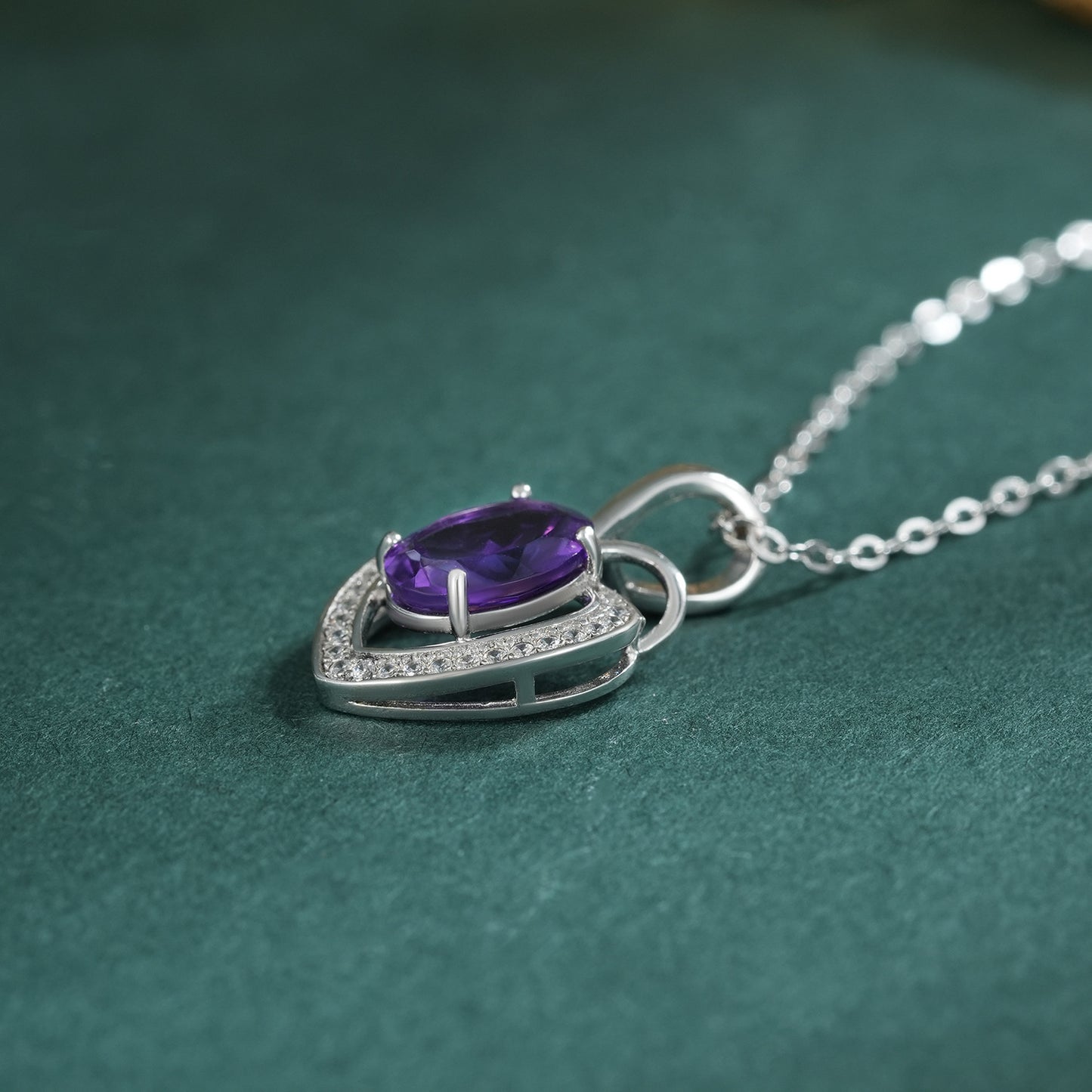 Purple Amethyst Heart On Silver Necklace