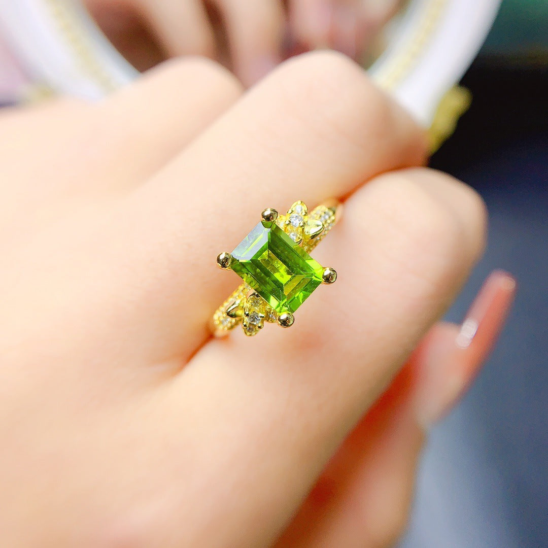 Green Peridot On Silver Ring