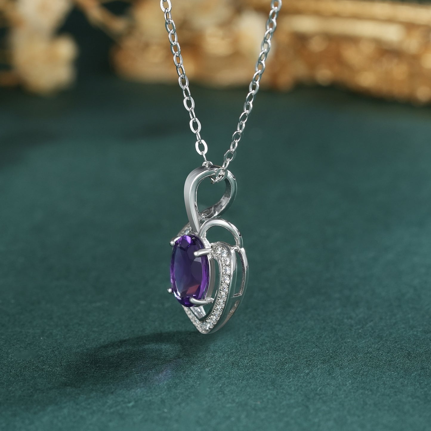 Purple Amethyst Heart On Silver Necklace