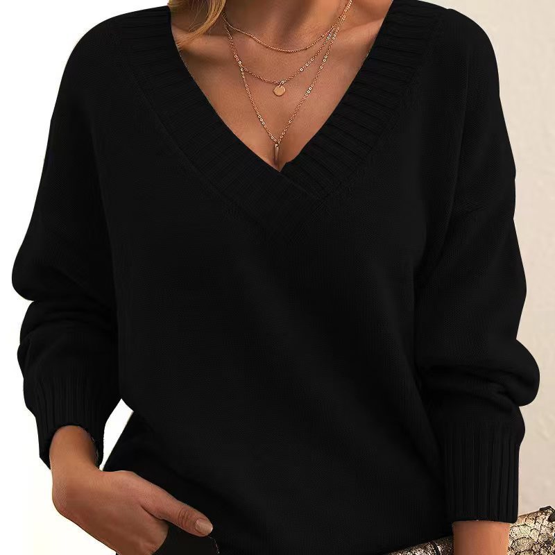 Women's V-neck Acrylic Knit Sweater