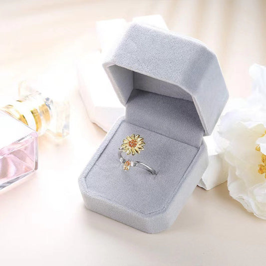 S925 Silver Sunflower Rotating Ring