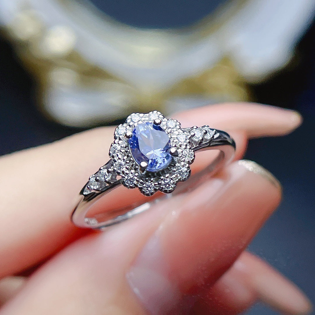 Blue Tanzanite  Silver Ring