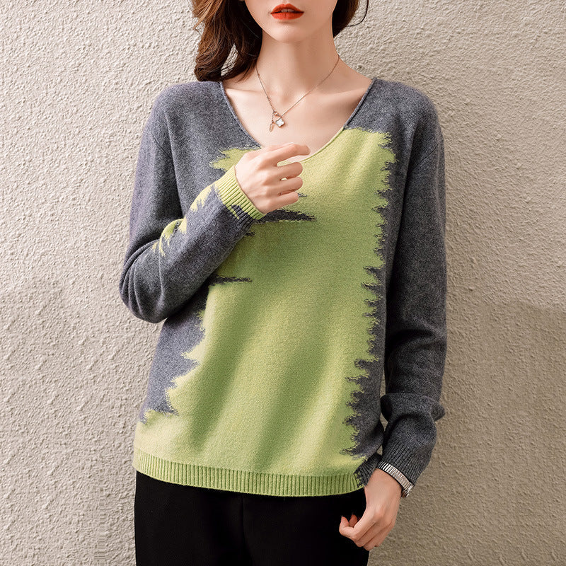 Women's Wool V-neck Pullover Sweater