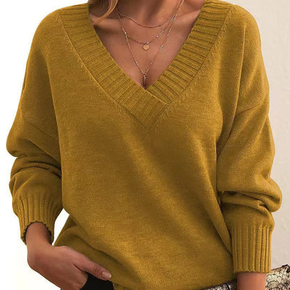 Women's V-neck Acrylic Knit Sweater