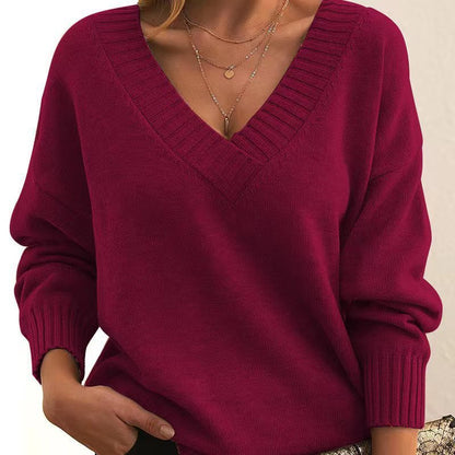 Women's V-neck Acrylic Knit Sweater