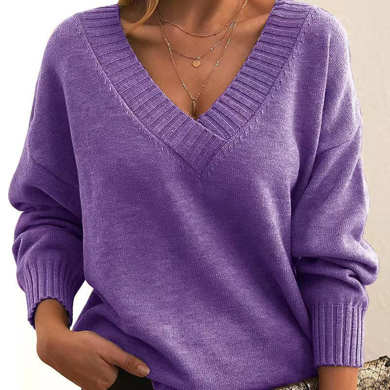 Women's V-neck Acrylic Knit Sweater