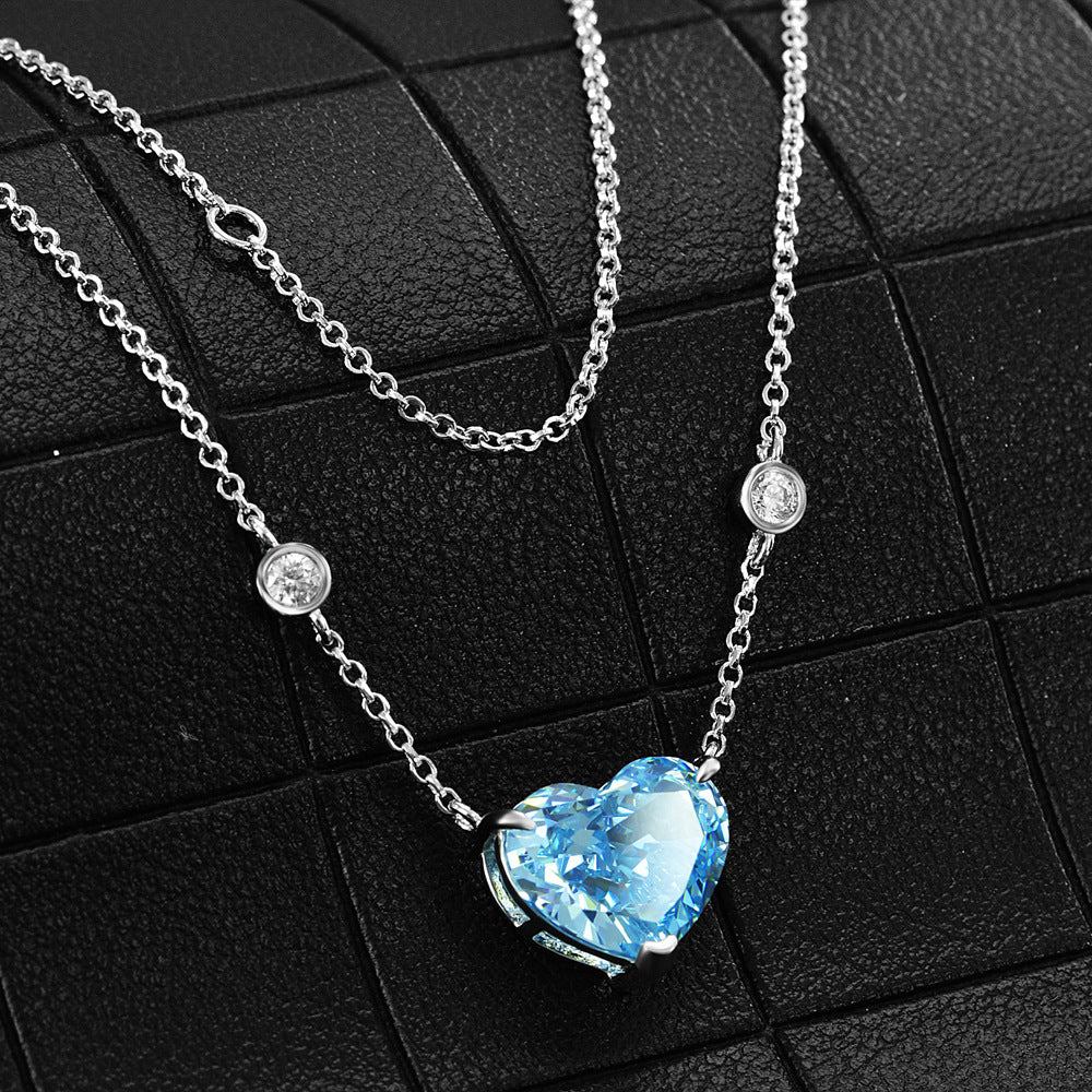 Ocean Blue Heart Zircon Necklace