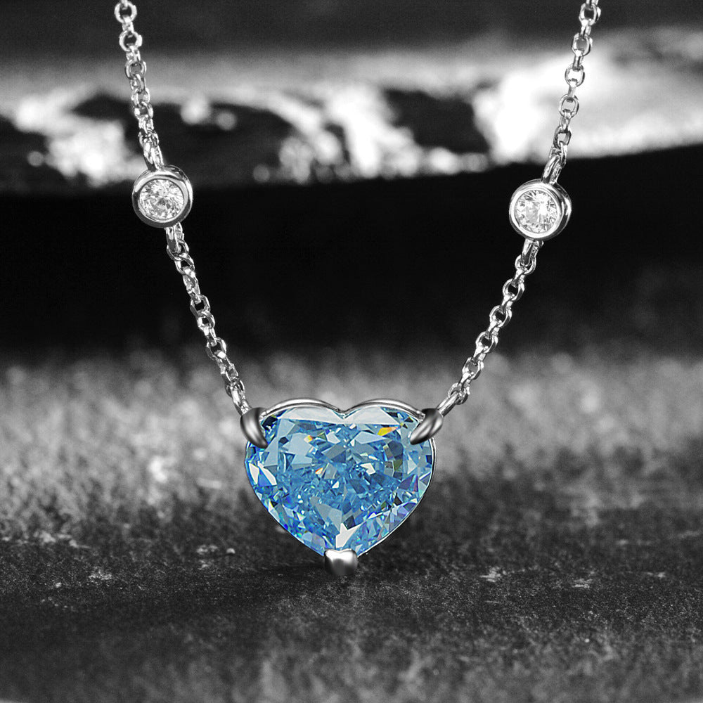 Ocean Blue Heart Zircon Necklace