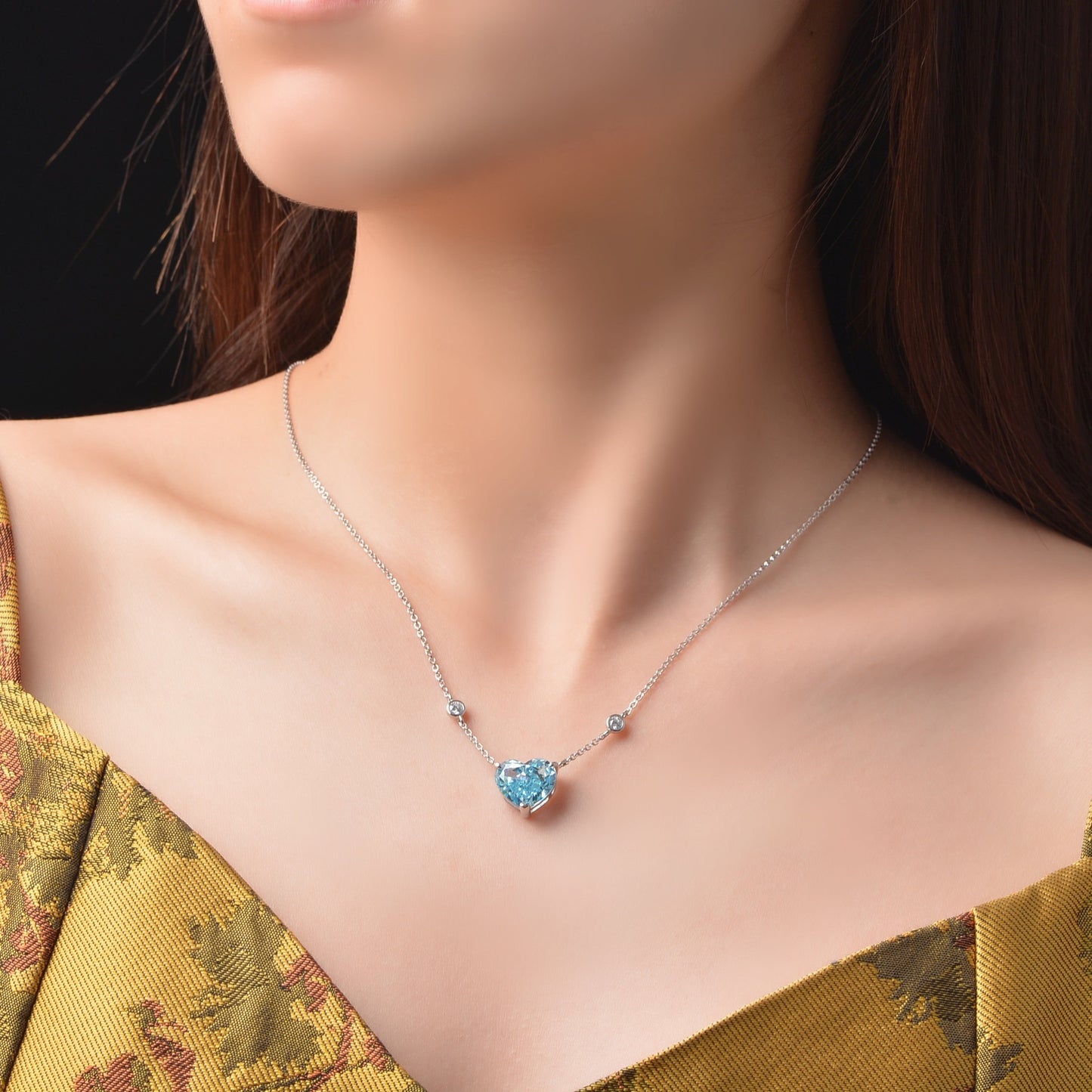 Ocean Blue Heart Zircon Necklace