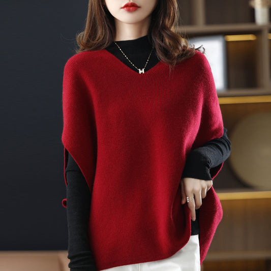 Women's V-neck Bat Sleeve Wool Vest