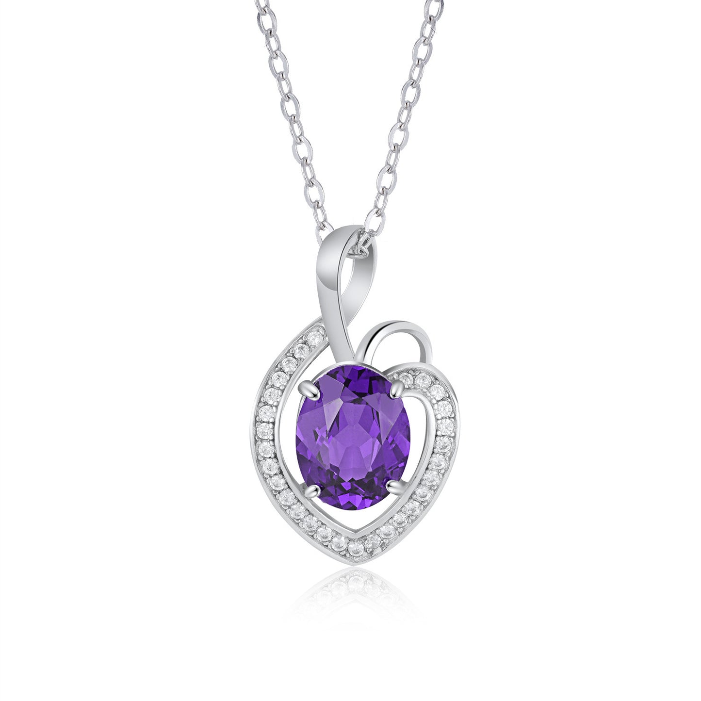 Purple Amethyst Heart On Silver Necklace