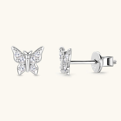 Zircon Butterfly On Silver Earrings