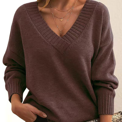 Women's V-neck Acrylic Knit Sweater