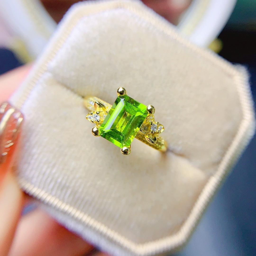 Green Peridot On Silver Ring