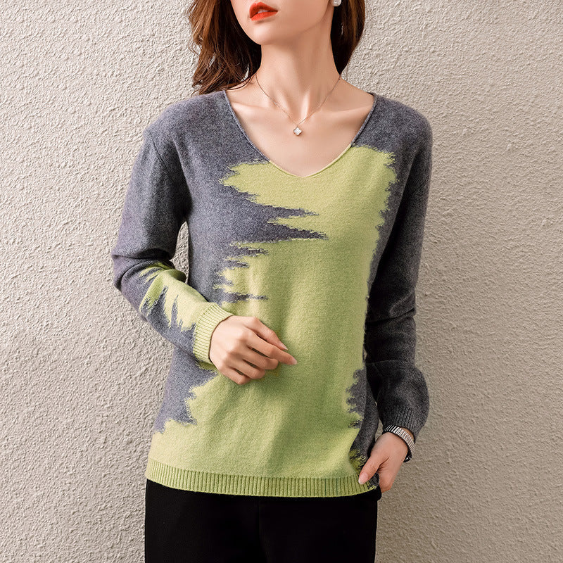 Women's Wool V-neck Pullover Sweater