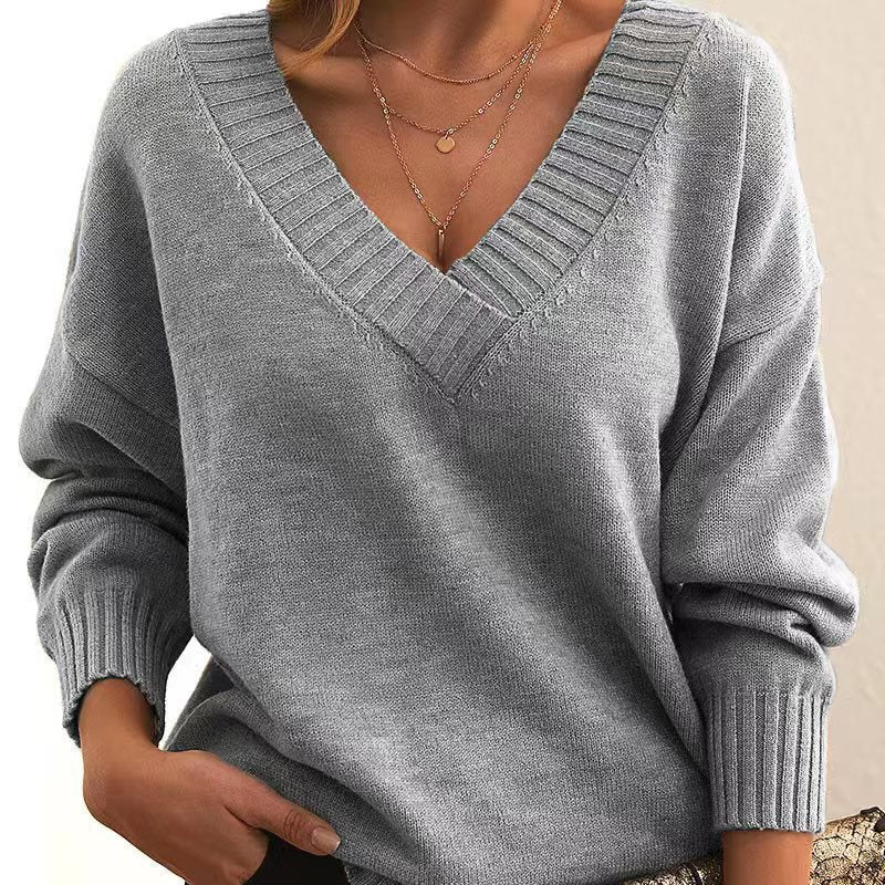 Women's V-neck Acrylic Knit Sweater