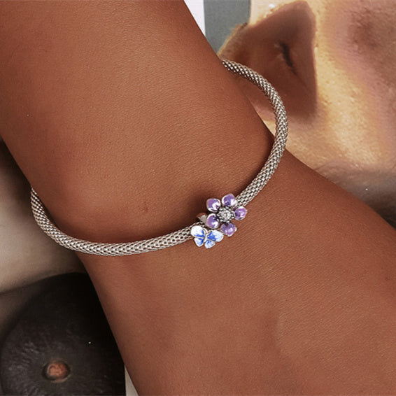 Zircon Flower In Silver Bracelet